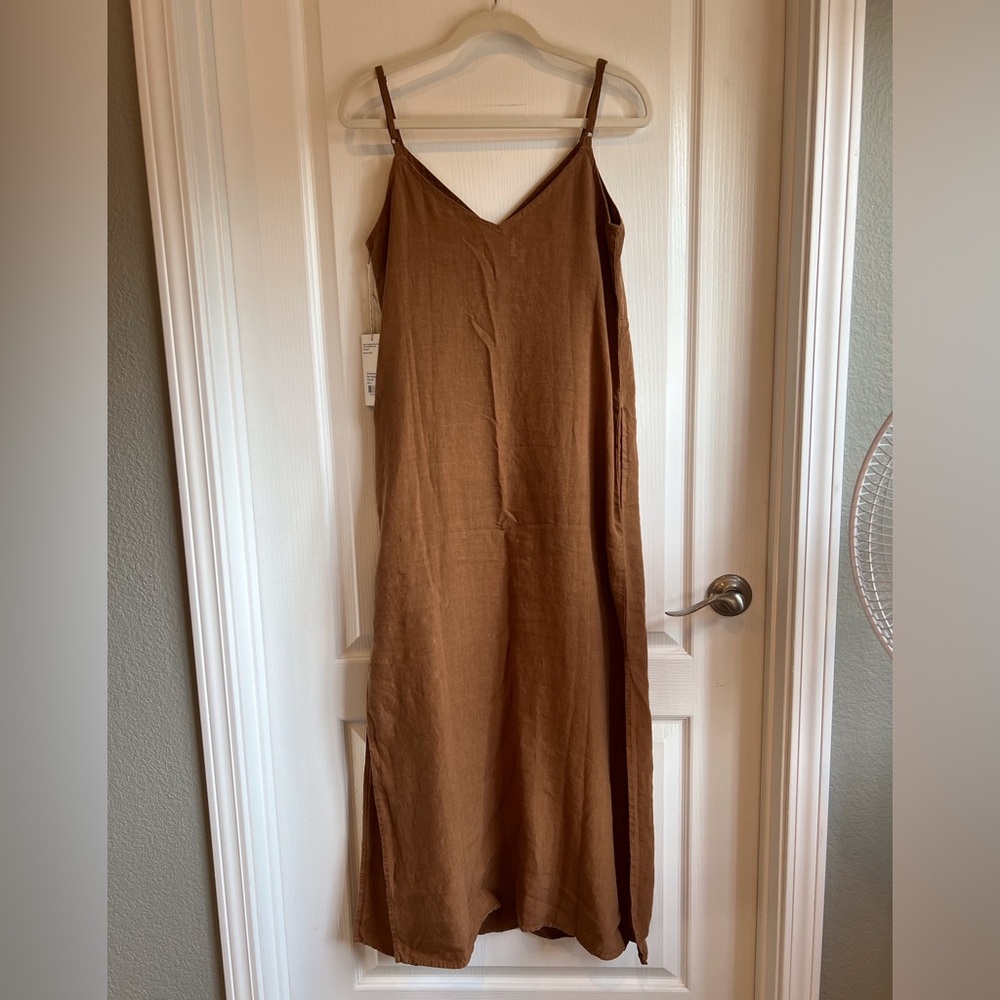 NWT Mate the Label Linen Tank Dress Womens Sedona Brown Midi Elegant Slip Dress